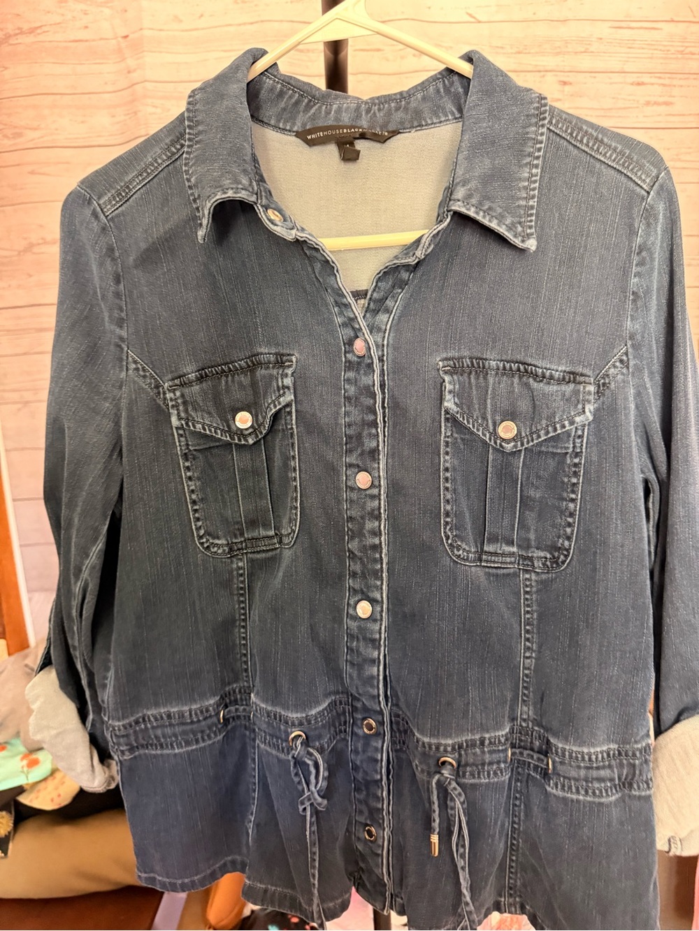 White House Black Market Washed Blue Denim Utility Jacket - Picture 3 of 5